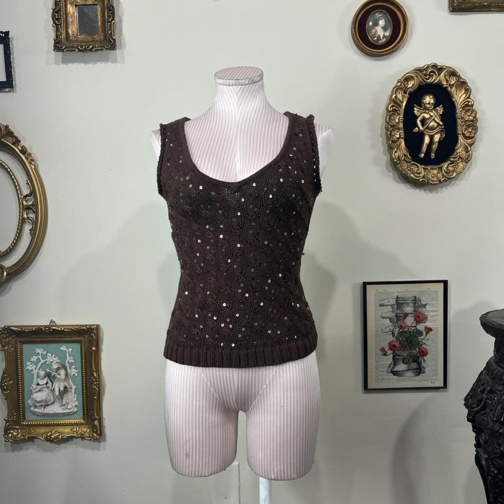 Vintage Y2k MOON Brown Sequin Knit Tank Top